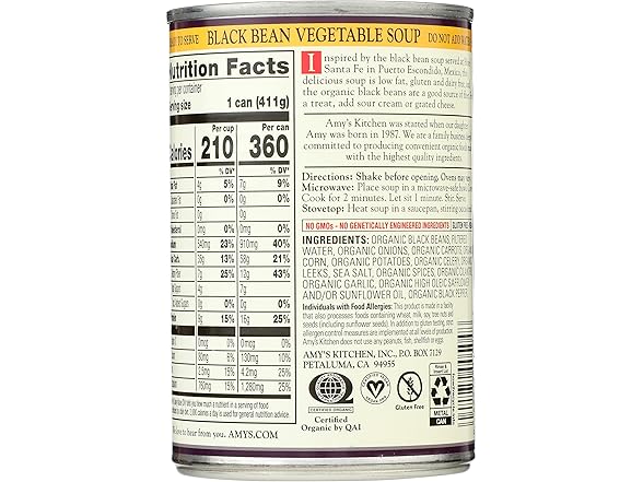 Amy's Organic Black Bean Vegetable Soup, 14.5 Oz