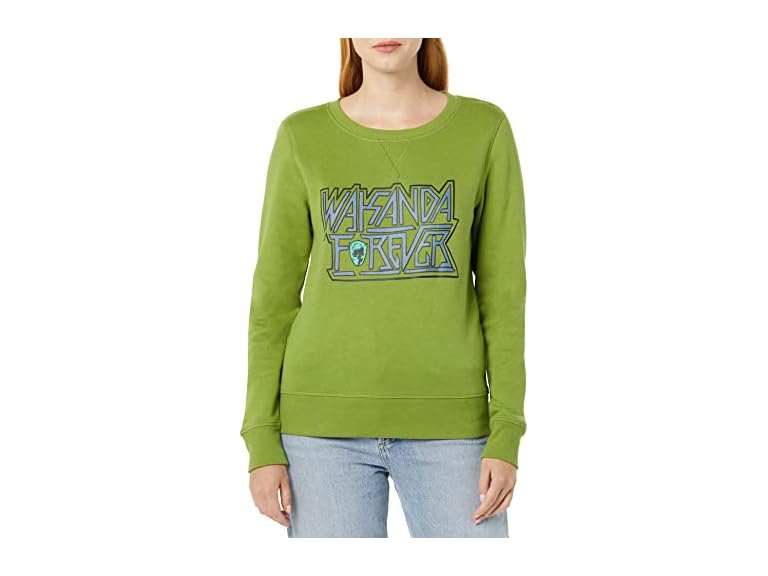 Amazon Essentials Disney | Marvel | Star Wars | Princess Women's Long Sleeve Fleece Crew Sweatshirts, Marvel Wakanda Forever, Large