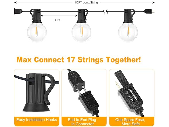 Bosceos Outdoor G40 LED Globe String Lights