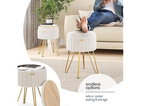 STORAGEBUD Round Ottoman with Storage