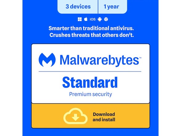Malwarebytes Standard Premium Software - 3 Devices, 1 Year, Digital