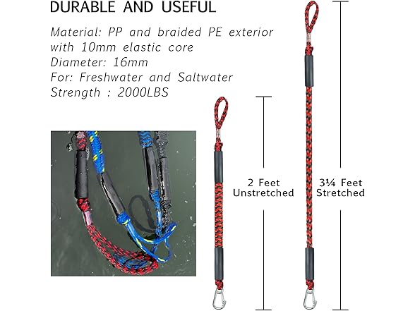 Geelu 2ft Bungee Dock Lines, 2-Pack