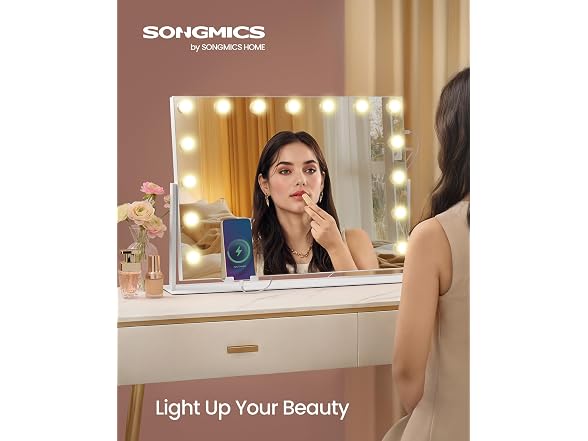 SONGMICS Vanity Makeup Mirror with Lights Matte White