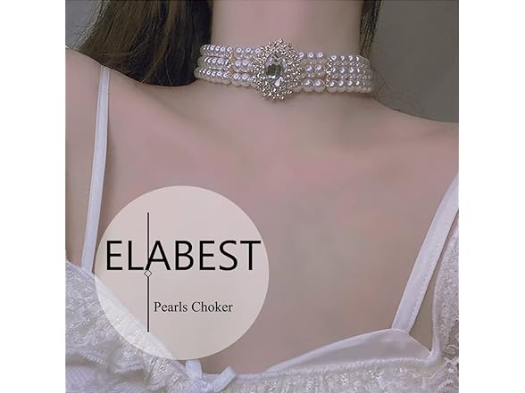 ELABEST Pearl Multi-Row Sparkly Necklace