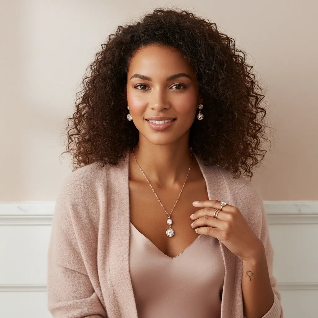 Crystal Drop Necklace & Earrings Set - Gallery 8