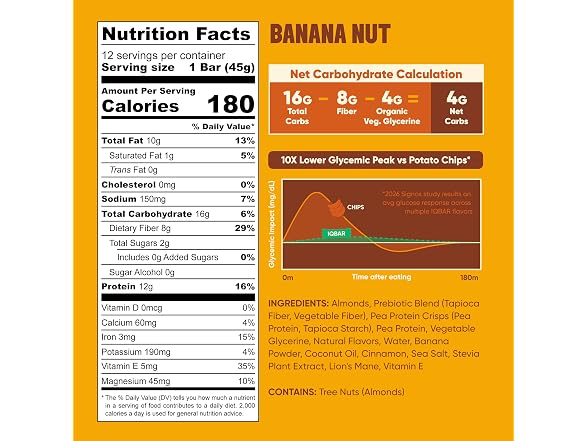 (24-Pack) IQBAR Plant Protein Bars: Banana Nut