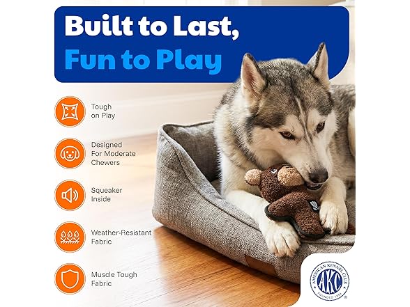American Kennel Club Plush Dog Toy with Squeaker- Bear