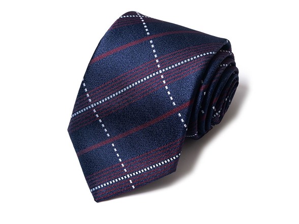Formal Men’s Necktie - Mid. Navy Burgundy & Silver Stripes