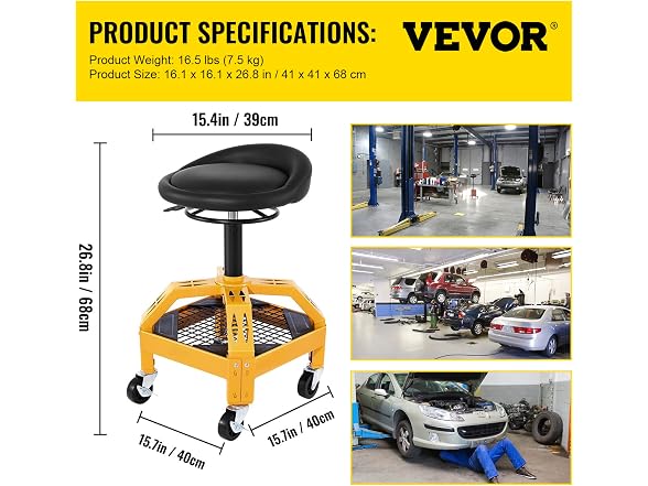 Rolling Garage Stool, 300LBS Capacity 28.7in