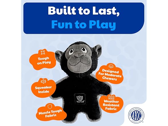 American Kennel Club Plush Dog Toy with Squeaker, Gorilla