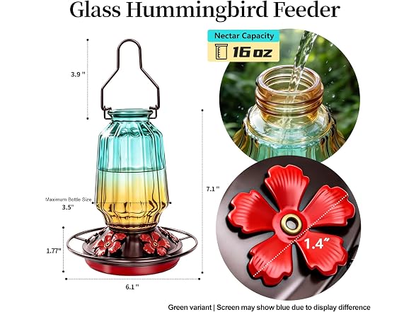 Green Glass Hummingbird Feeder