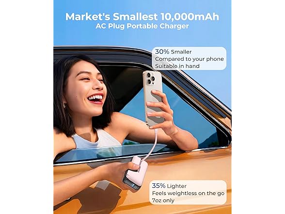 JOYFAR 10k mAh 22.5W Portable Charger w/ Cable & Plug