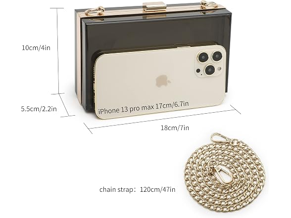 SharPlus Cute Acrylic Box Clutch Purse Beach Handbags for Women Shoulder Cross-Body Bag For School Party Prom Bridal (Black)