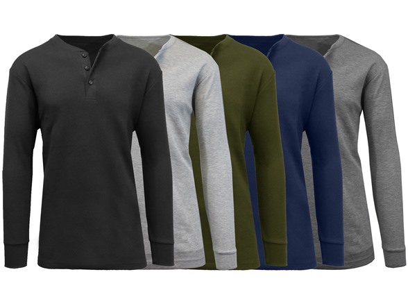 3Pk Asst Mens Waffle-Knit Henley Thermal