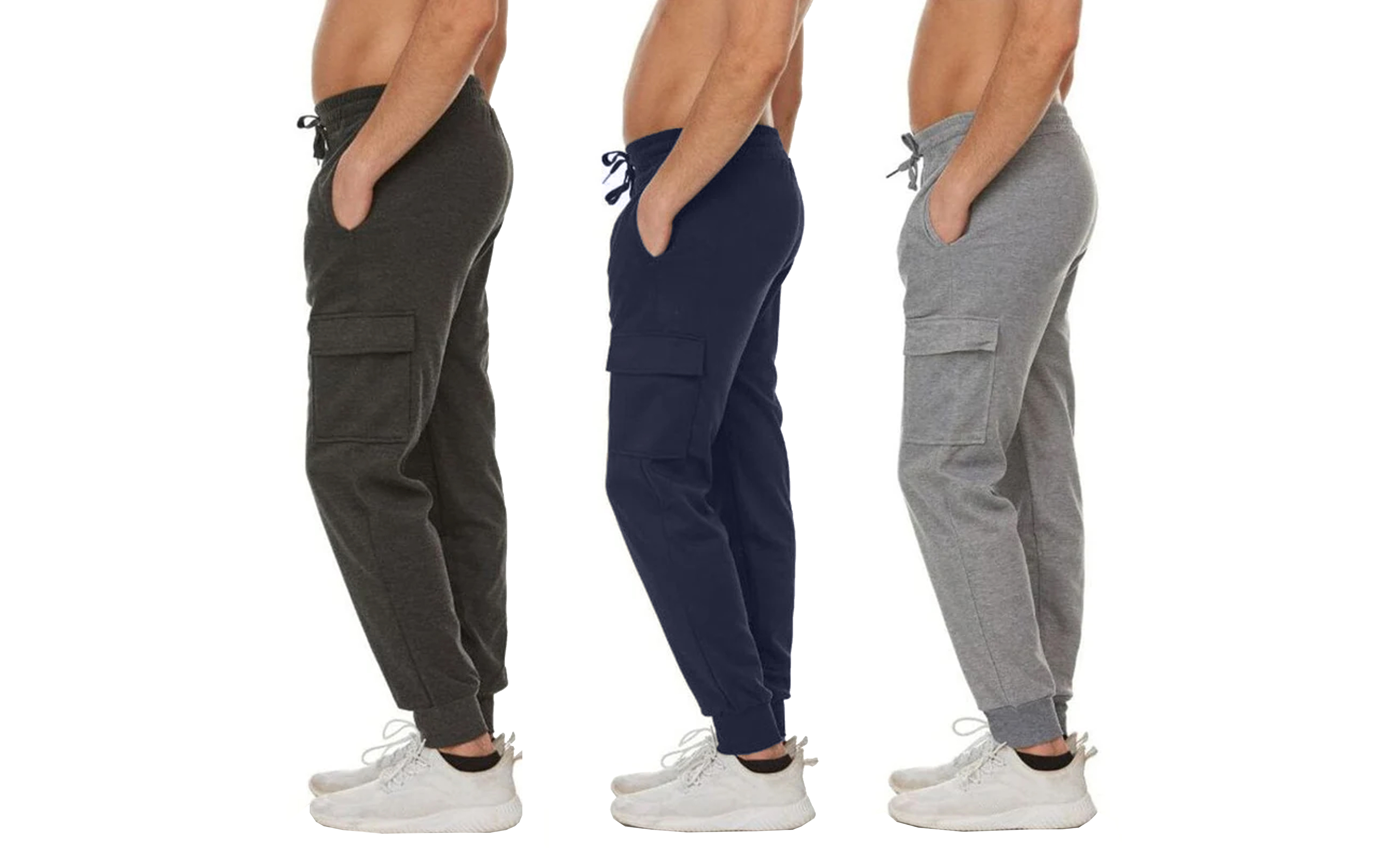3Pk Men's Fleece-Lined Cargo Joggers - Gallery 12