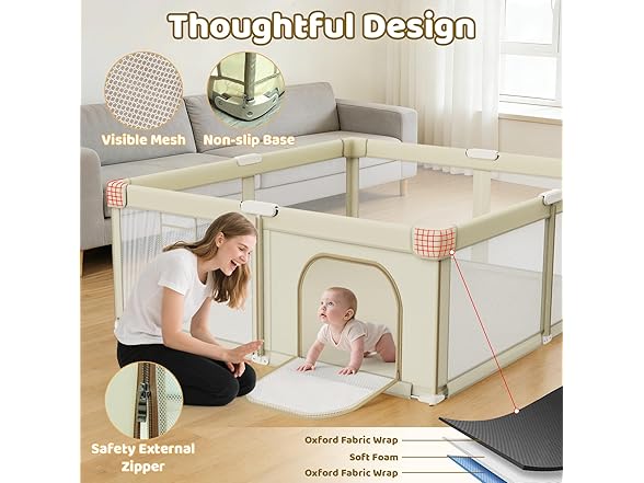 Abdtech Foldable Baby Playpen, Beige