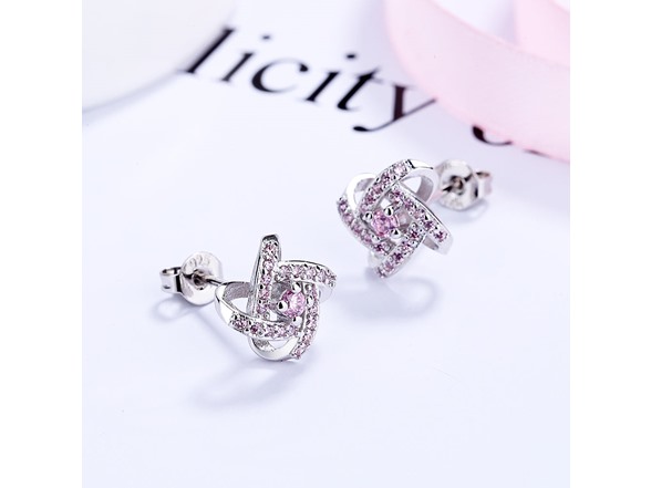 Sterling Silver Pink Knot Stud Earrings
