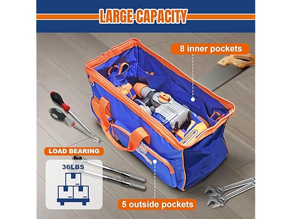 19" Tool Bag Blue Orange Waterproof