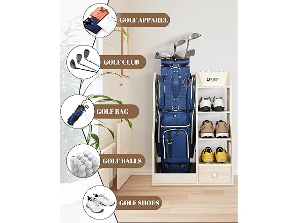 Premium Wooden Golf Bag Organizer Rack