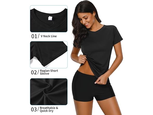 Attraco Women (M) Short Sleeve Rash Guard Swim Top