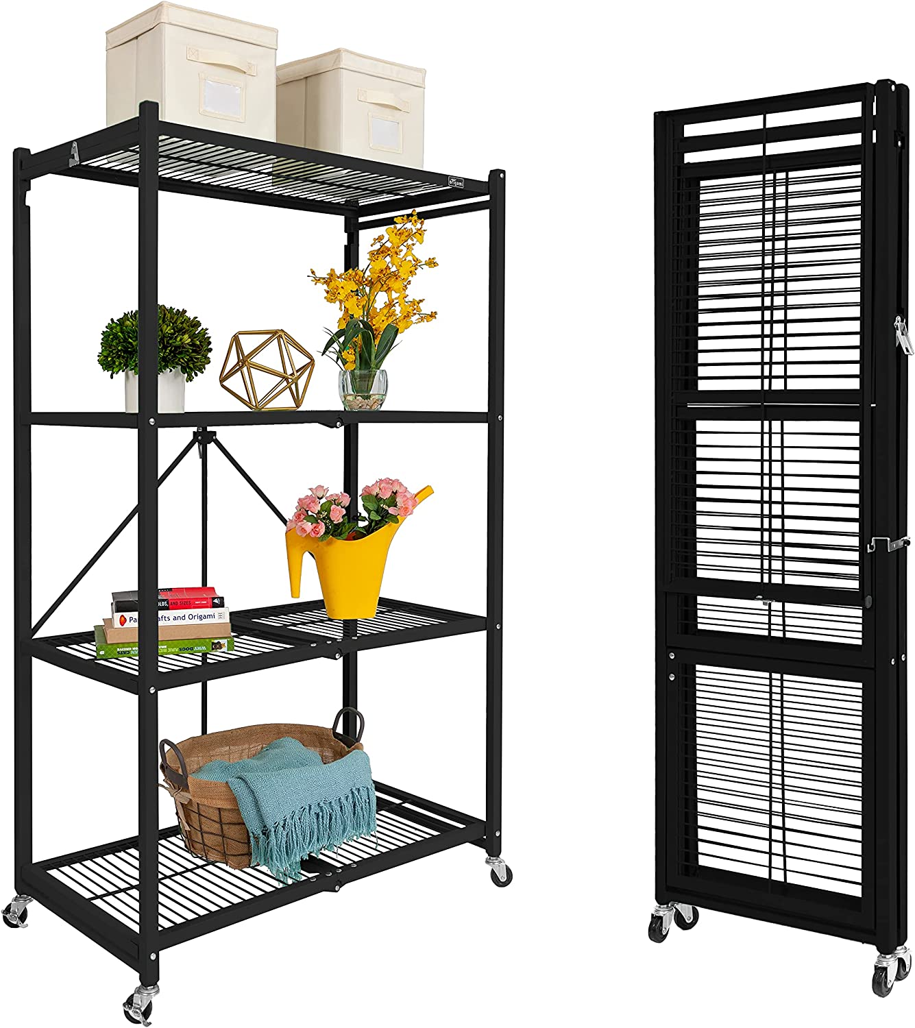 Origami R5 4-Shelf HD Folding Storage Rack, Black - Gallery 9