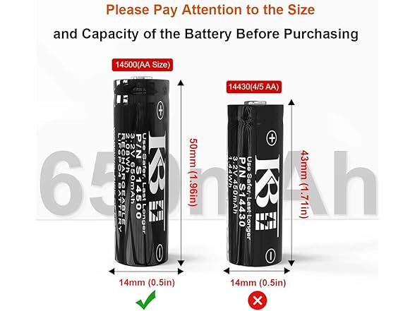 KBT 4Pack 3.2V 650mAh LiFePo4 Batteries