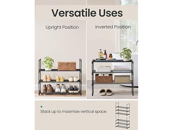 SONGMICS Shoe Rack 3-Tier 11.8 x 26.8 x 21.7 Inch