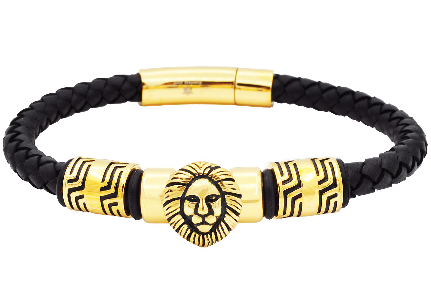 Genuine Black Leather Lion Bracelet - Gallery 5