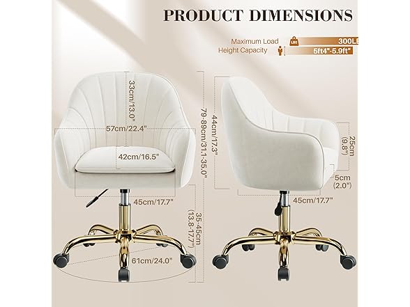 BestEra Vanity Chair with Wheels, Comfy Home Office Desk Chairs Adjustable Modern Velvet Makeup Vanity Chairs for Bedroom Living Room-Beige (Open Box)