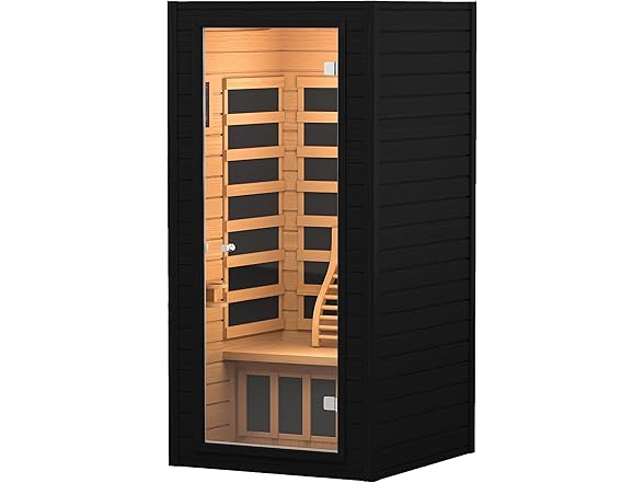 Real Relax Infrared Sauna Room, Home Indoor Sauna Canadian Hemlock Wood Indoor Dry Saunas for Spa, Gym, Black (Open Box)