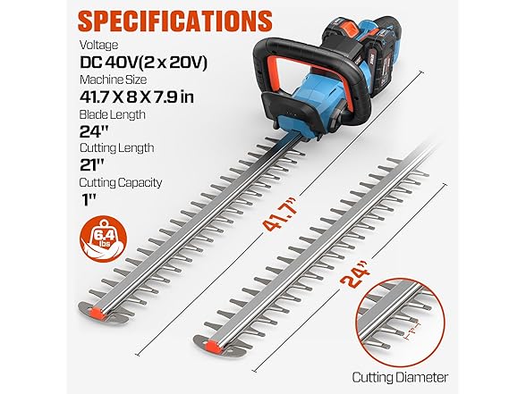 SENIX 40V Max 24-Inch Cordless Hedge Trimmer