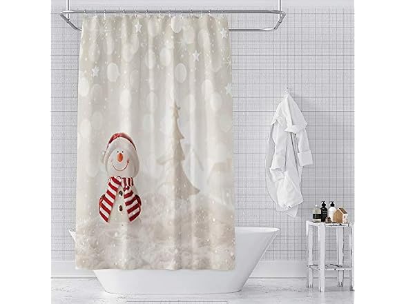 OERJU Winter Shower Curtain Snowman
