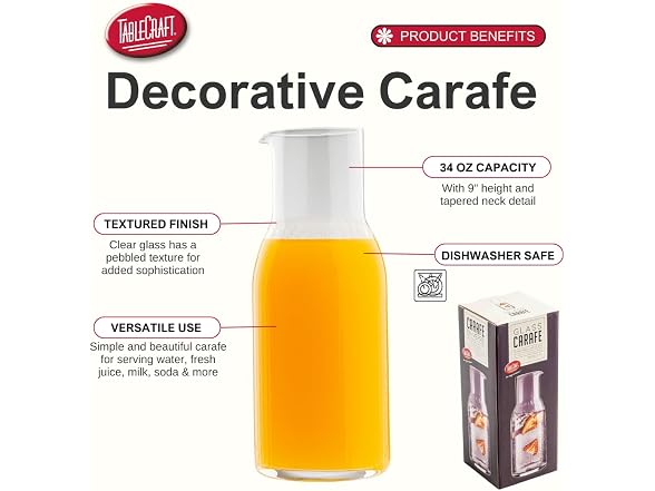 TableCraft 12890 Decorative Carafe, 34 oz