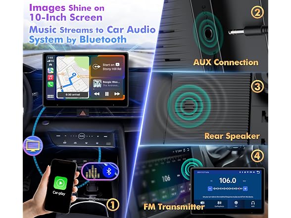 Perloyal 10" Wireless Carplay Stereo