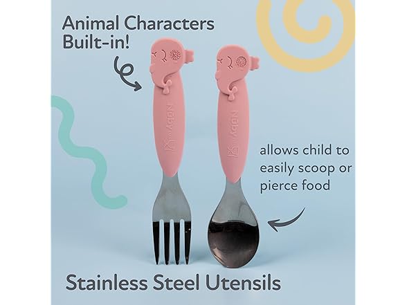 Nuby Fork and Spoon Set - Pink Whale