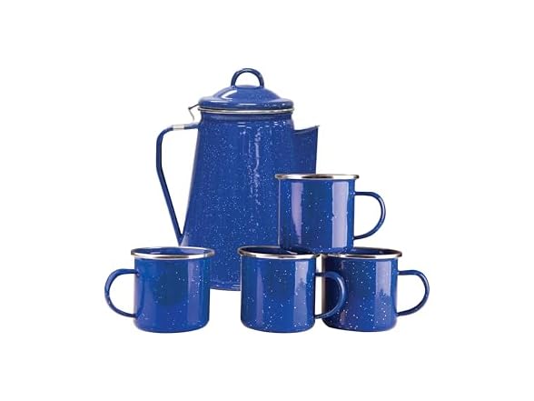 Stansport Enamel Percolator Coffee Pot & 4 Mug Set