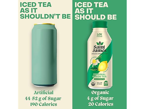 12Pk Saint James Iced Tea - Organic Green Tea - Non GMO