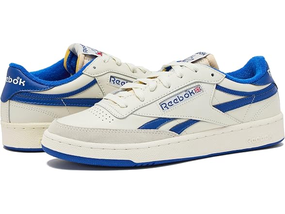 Reebok Club C Revenge Vintage Sneakers for Men - Casual Tennis Mens Shoes, Chalk/Collegiate Royal/Excellent Red, 7.5