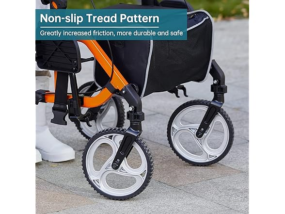 ELENKER 2 in 1 Rollator Walker & Transport Chair, Folding Wheelchair with 10” Non-Slip Wheels for Seniors, Reversible Backrest & Detachable Footrests, Orange (Open Box)