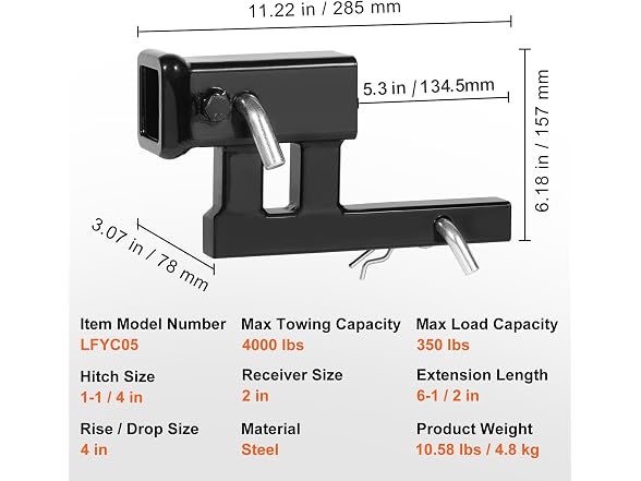 Hitch Adapter, 1-1/4" to 2" Receiver Hitch