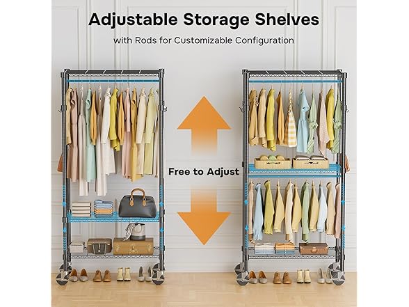 Simple Deluxe Rolling Clothes Rack, Black