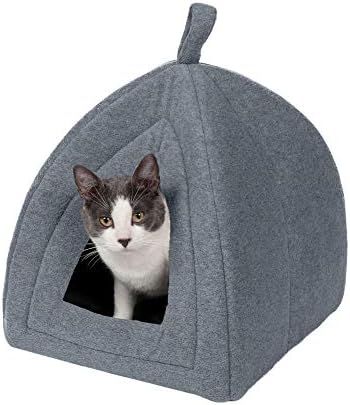 Furhaven Cat Bed Cave for Indoor Cats & Small Dogs, Washable & Foldable w/ Removable Cushion - Polar Fleece Pet Tent - Heather Gray, Small