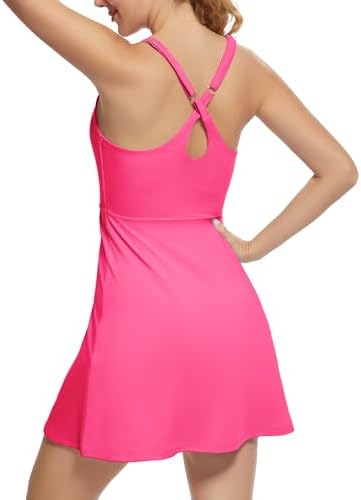 GGOV Tennis Dress for Women Athletic Golf Dress with Shorts and Pockets Backless Workout Dress with Adjustable Straps Pink
