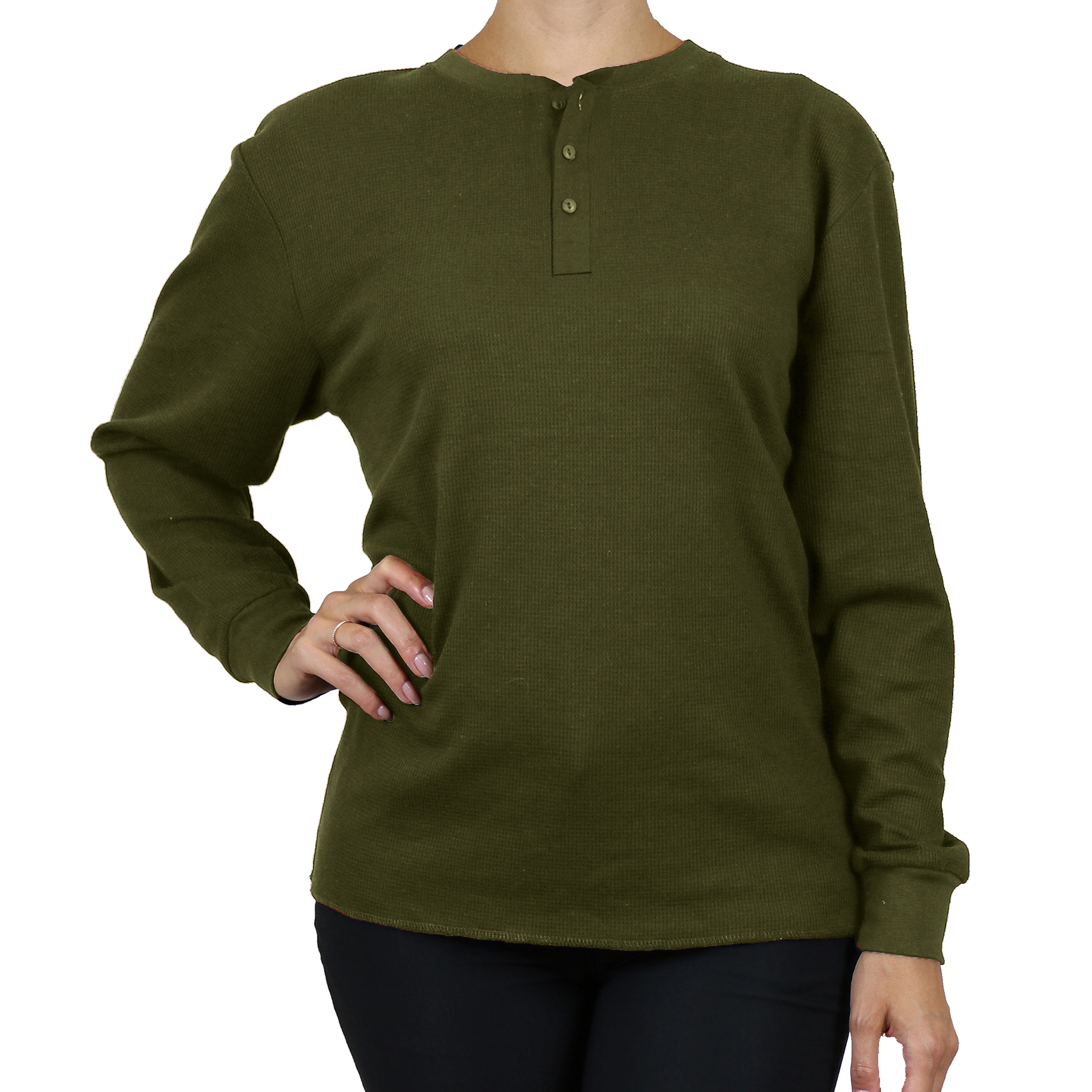 3Pk Asst Womens Waffle-Knit Henley Thermal - Gallery 18