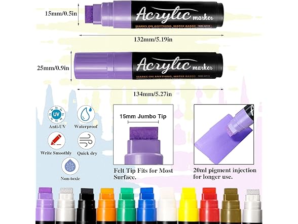 15mm Jumbo Poster Markers (10 pieces)