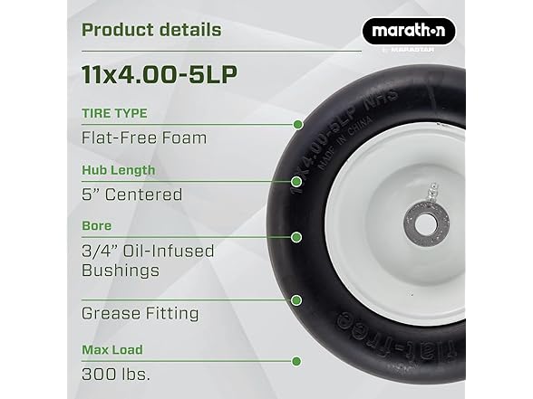 Marathon 01410P 11x4.00 Flat-Free Lawnmower Tire on Wheel