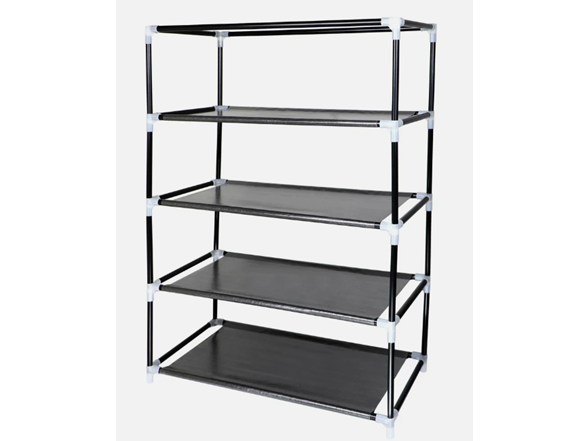 J&V Textiles 682-BK 4 Tier Shoe Rack with Side Pocket