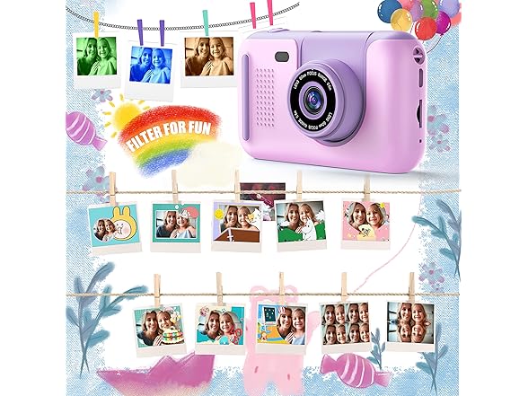 PURULU Kids Camera with Flip-up Lens for Selfie & Video, HD Digital Camera with 32GB SD Card, Ideal for 3-8 Years Old Girls Boys on Birthday Christmas Party as Gift (Open Box)