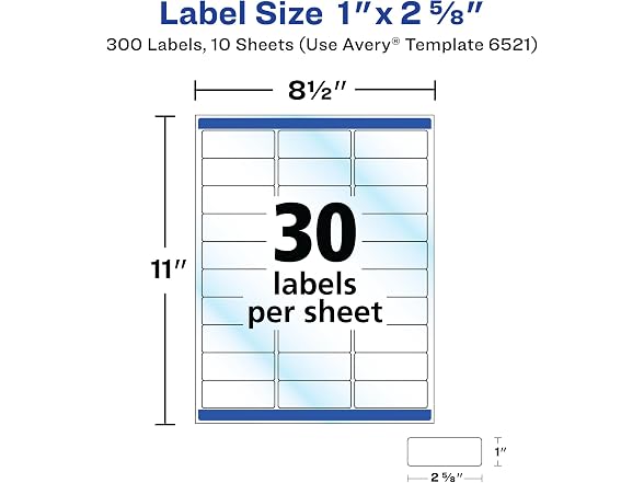 Avery Glossy Clear Address Labels, Laser/Inkjet, 1" x 2-5/8"
