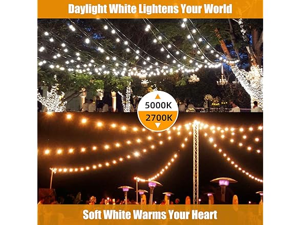 Lakumu Outdoor String Lights 96FT(48×2)